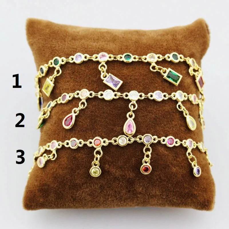 Bracelets à maillons réglables, 5 pièces/lot, Design Cz, bijoux multicolores en zircone cubique, belle chaîne plaquée