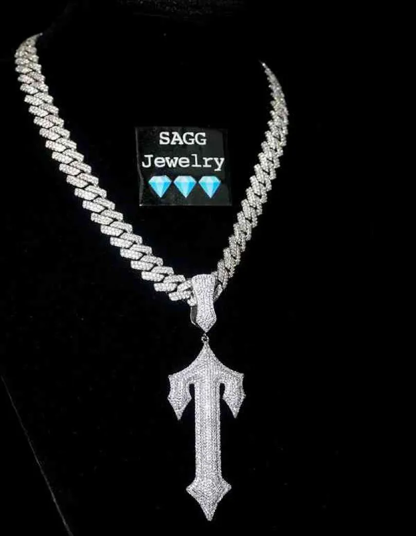 Trapstar Full Diamond Necklace Cross Pendant Hip Hop Rap Dril
