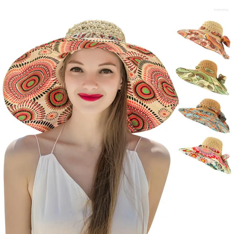 Wide Brim Hats Beach Straw Hat Lady Sun Production Women Bohemia Style Totem Sunflower Breathable Girls Cute Gifts Cap