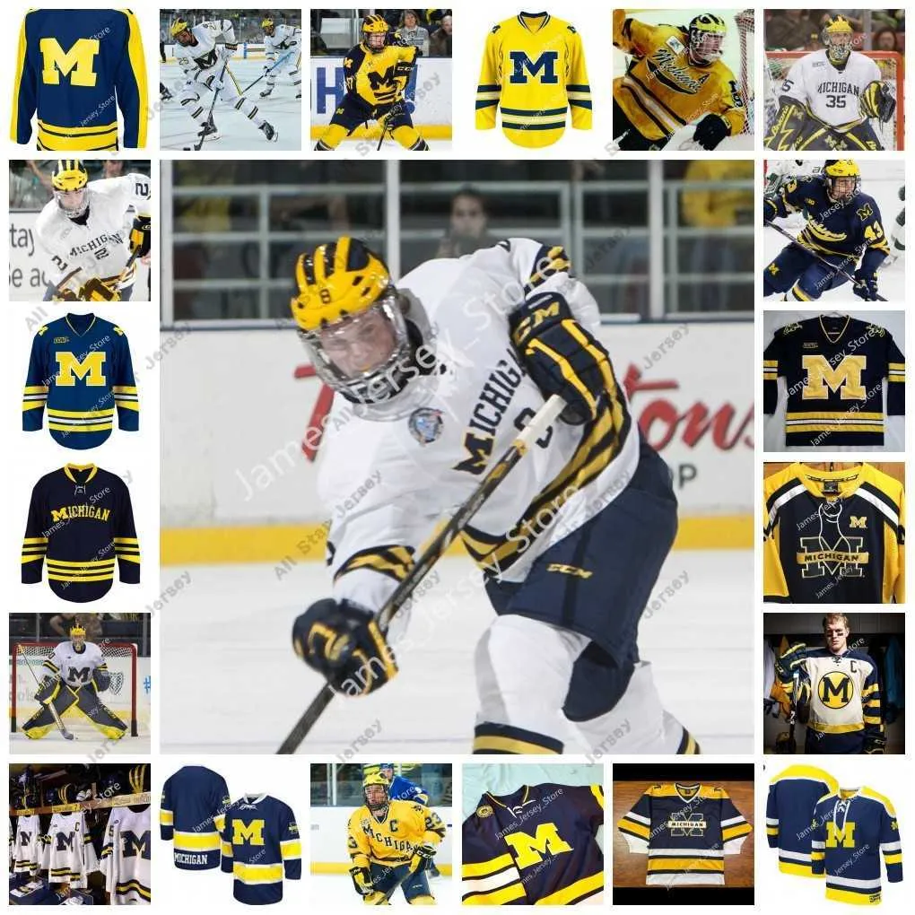 College Hockey Wears hokej hokej nosze NCAA Custom Michigan Wolverines zszyty hokeja hokeja 74 Nicholas Boka 2 Luke Martin 13 Jake Slaker 33 Joseph Cecconi