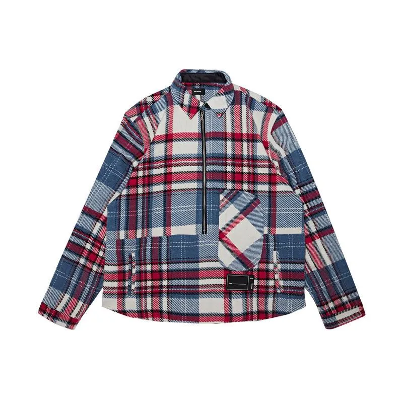 Vestes pour hommes 2 couleurs de qualité plaid laine bien bien puits à glissière zipper shirt hommes femmes couple high street lâche dehors we11done chic manteau