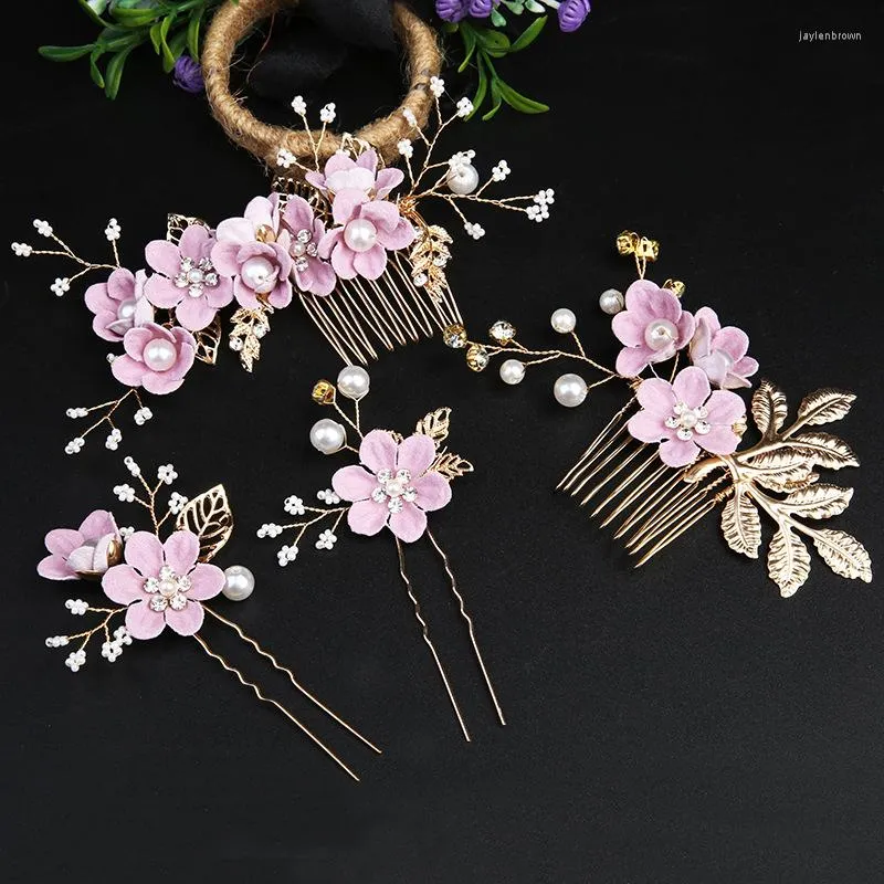 Cabeças de cabeceira de luxo Flor Flower Combs Clipes -cocar acessórios de casamento de noiva Pinos de jóias de cores douradas