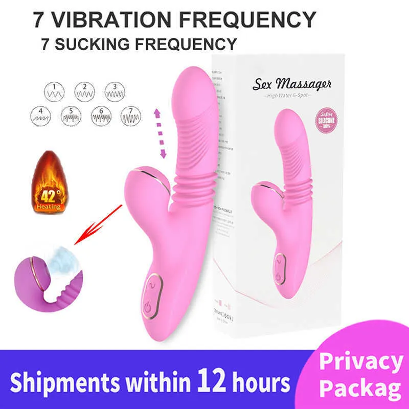 Schoonheid items dubbele vibrator zuigen clitorale stimulator tong likken g-spot telescopische swing verwarming dildos vibrator sexy speelgoed voor vrouwen