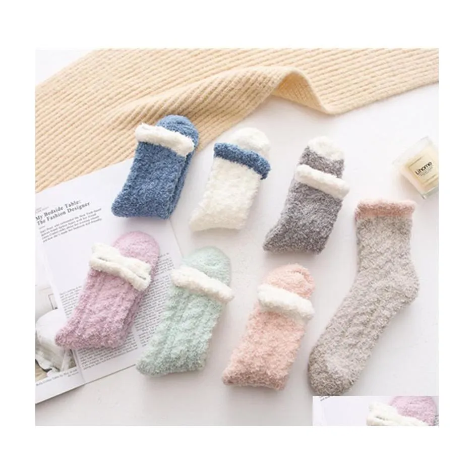 Kids Socks Lady Winter Warm Fluffy Coral Veet Thick Towel Candy Color Floor Sleep Fuzzy Women Girls Stockings 359 J2 Drop Delivery B Dhquo