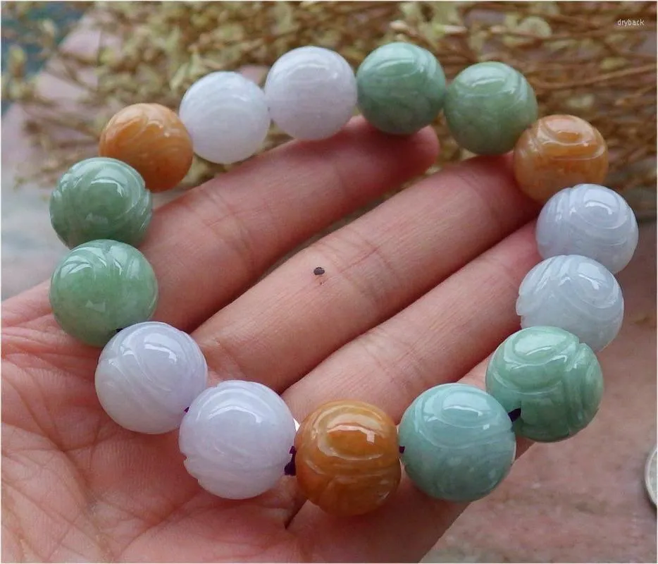 Strand Certified 3 Color Natural A JADE Jadeite Lotus Flower Bead Bangle Bracelet