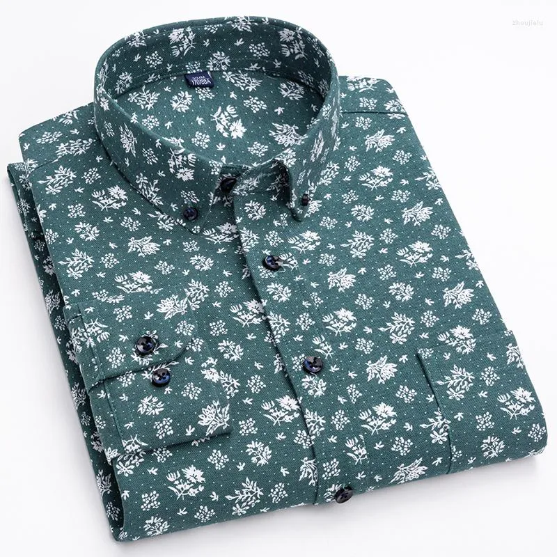 Chemises décontractées pour hommes en coton à manches longues pour hommes imprimé floral chemise à col boutonné robe masculine poche poitrine plaquée