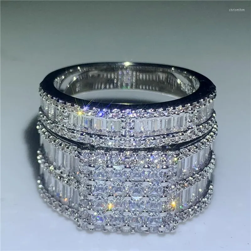 Cluster Ringe Luxus Vintage Ring Set Princess Cut Zirkon Cz 925 Sterling Silber Verlobung Hochzeit Band Für Frauen Männer Geschenk