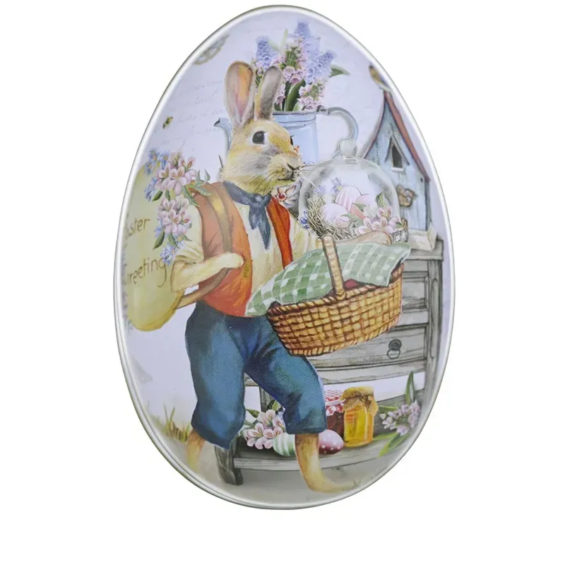 Easter Tinplate Egg Shaped Candy Tin Bunny Rabbit Printed Metal Spring Party Favor Gift Packaging Storage Case S M L Size