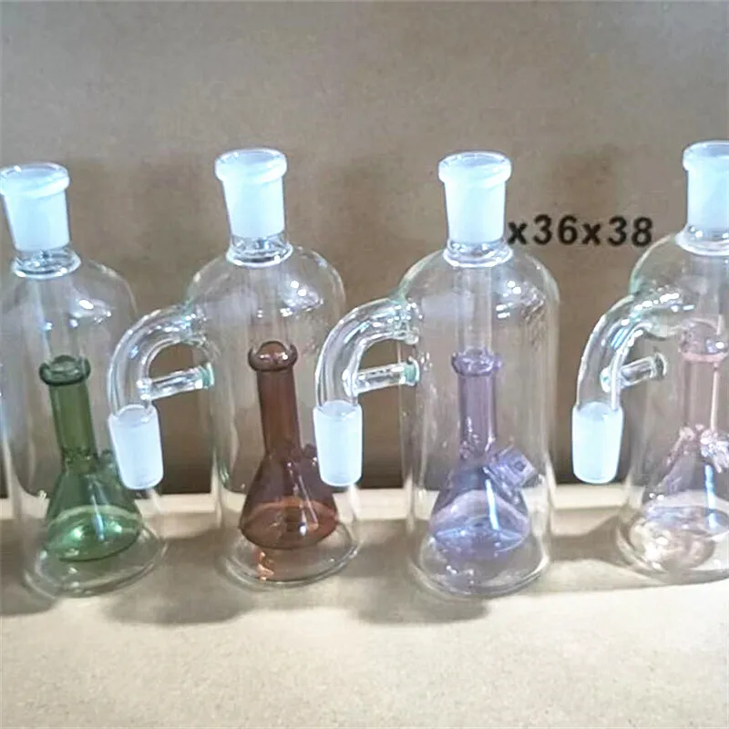 Cam Kül Catcher Hookahs Bong 14mm Erkek Ortak Kabarcı Renkli Silikon Konteyner Geri Kazanım Kalın Pyrex Ashcatcher Perc Adaptörü DAB Rig Bongs