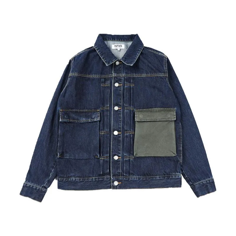 Heren Jackets Mens Fashion Cargo Denim Jacket met grote zakken losse fit klassieke jeans jas bovenkleding vaste kleur gewassen bluemen's