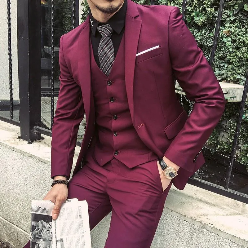 Abiti da uomo Blazer 2023 Abito su misura bordeaux viola da uomo Sposo Slim Fit 3 pezzi Tuxedo Prom Blazer da sposa Terno Masuclino Giacca Pantalone V