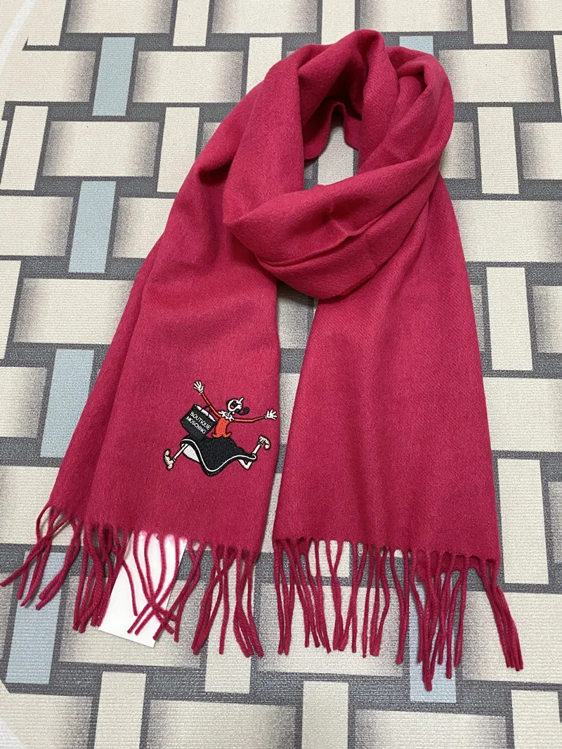 Big sale women's scarf 100% wool material embroidered letter cartoon pattern long scarves size 180cm - 31cm