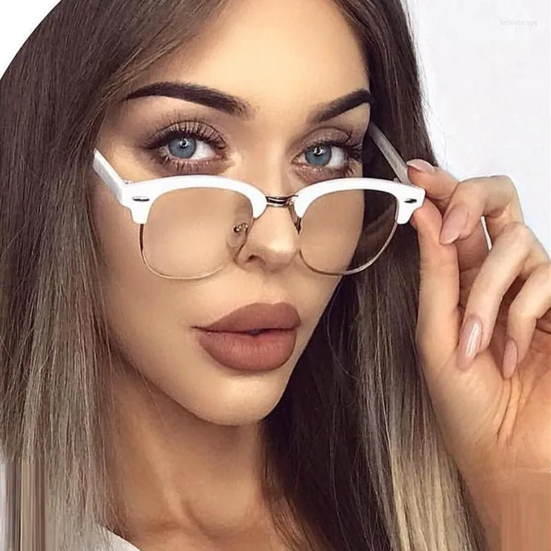 Seniones De Medio Marco De Moda Retro Blanca Para Hombres Para Hombres Lentes Transparentes Gafas Vintage Anti UV Radiacion Informatica Proteccion De Fatiga De 6 1 DHgate