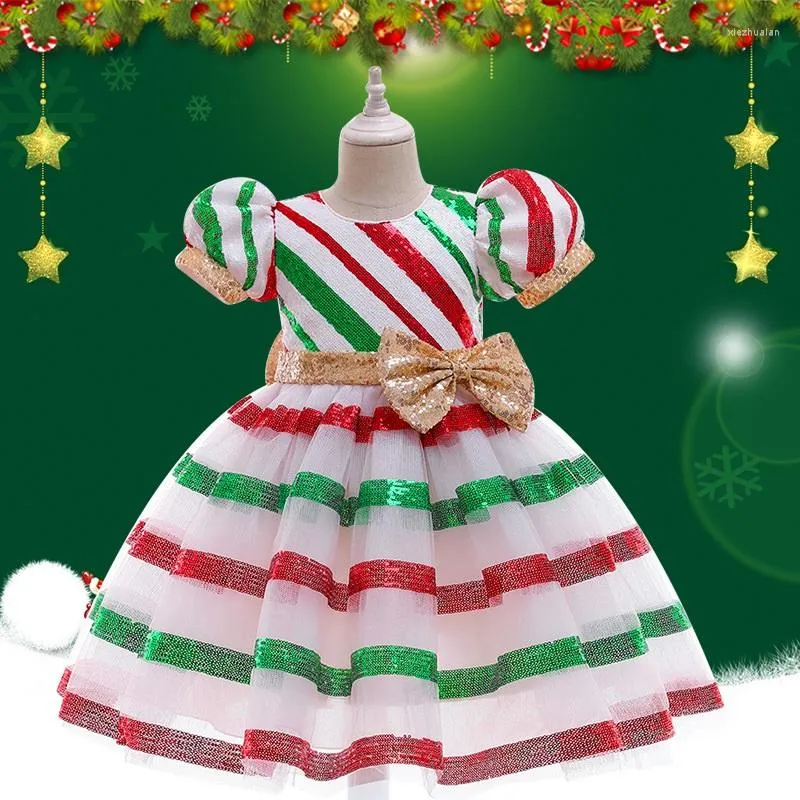 Abiti da ragazza con paillettes per bambini abito di tulle di Natale Child Mesh Vestitido Ceso a strisce Birthdate Halloween COSTUTTO 2-12Y