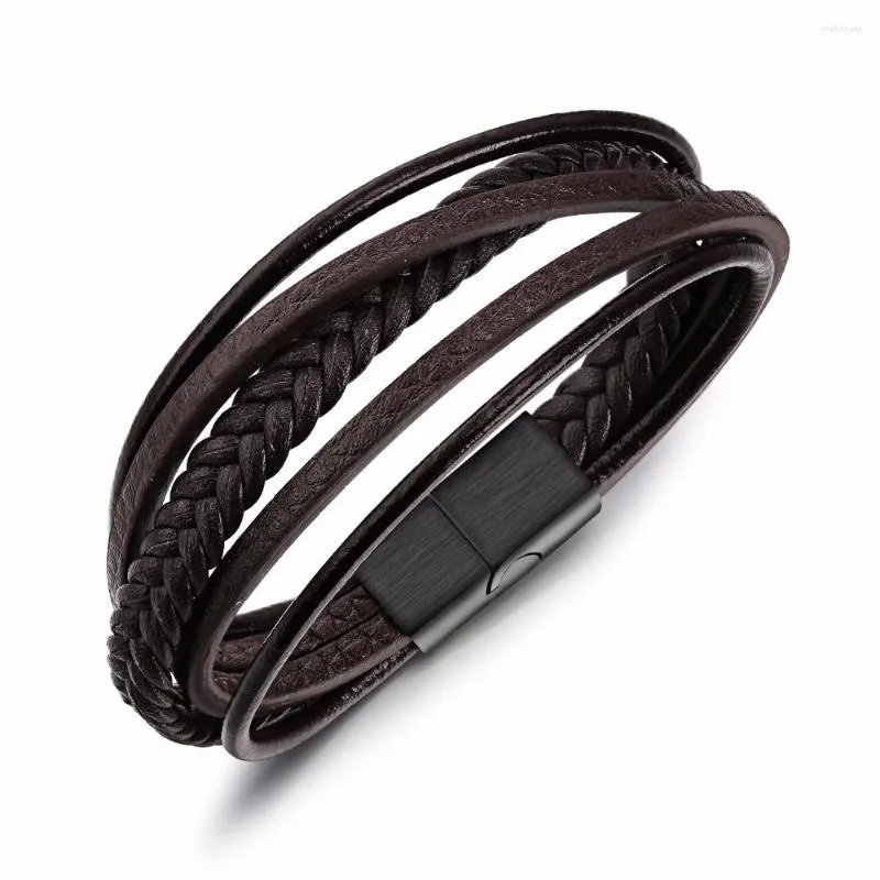 Strand 11.11 Sale Leather Bracelet For Man Gift Stainless Steel Magnetic-Clasp Cowhide Braided Multi-layer Wrap Mans