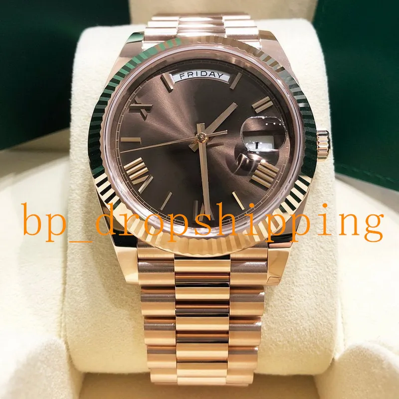 Montre de Luxe Mens Watch 41mm Brown Roman Dial Daydate 18K Rose Gold Asia 2813ムーブメントオートマチックメカニカルRef.228235 Sapphire Glass President Wurtwatch