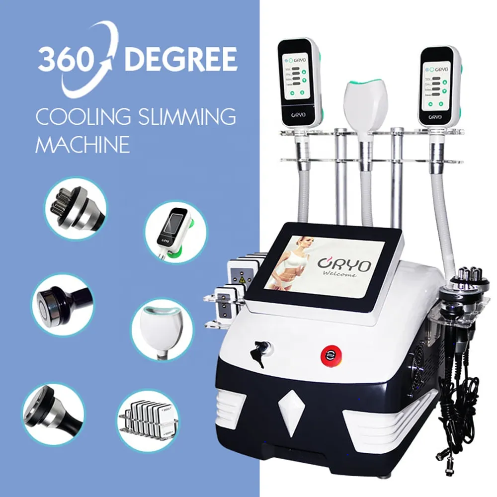 Multi-funzionale 5 in 1 360 ° Cryolipolysis Fat Freeze Macchina dimagrante Cryo Cryotherapy perdita di peso 40K cavitazione ultrasonica body shaping cool sculpt equipment