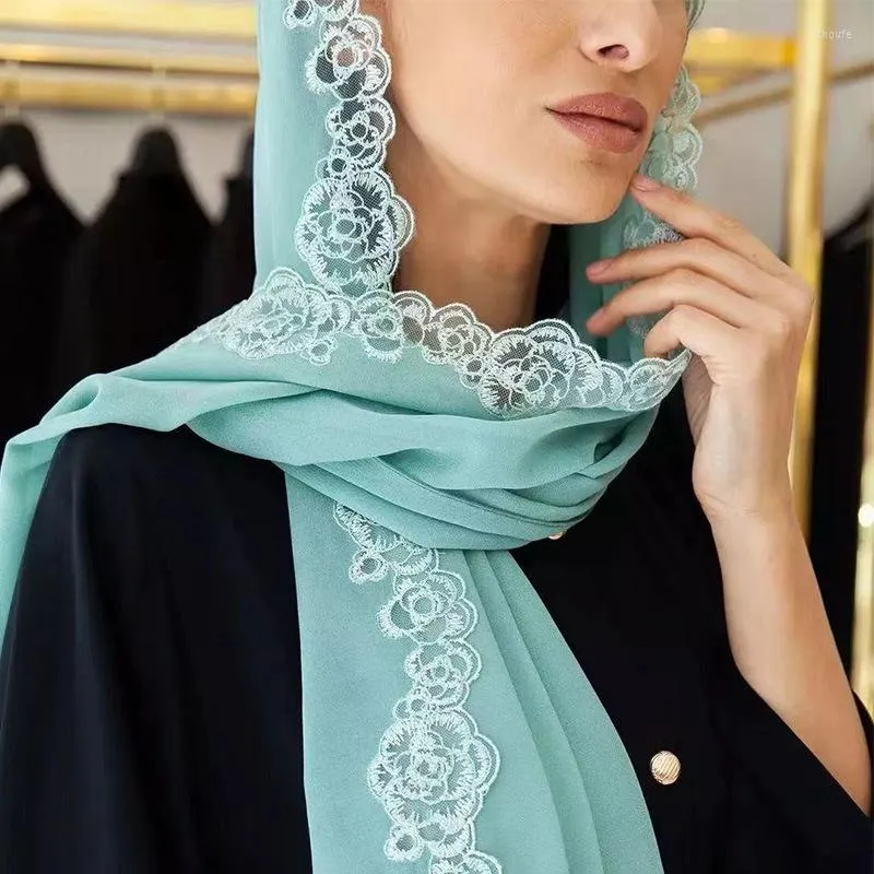 Eşarplar Müslüman Dantel Türban Kadınlar Moda için Hicab Chiffon Eşarp İslam başörtüsü kabarcık ağır düz renkli şallar