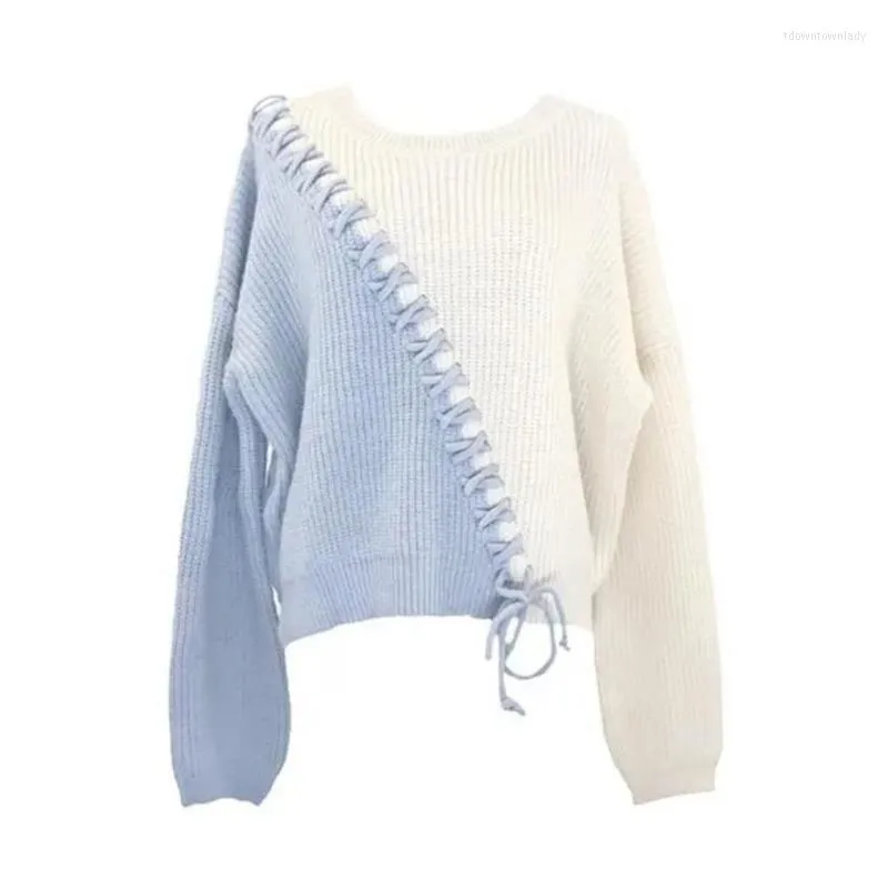 Swetry damskie Koreańska moda koronkowa Krzyżowa Patchwork Sweter dla kobiet 2023 jesień zimowy dzianinowy dzianinowy dzianin