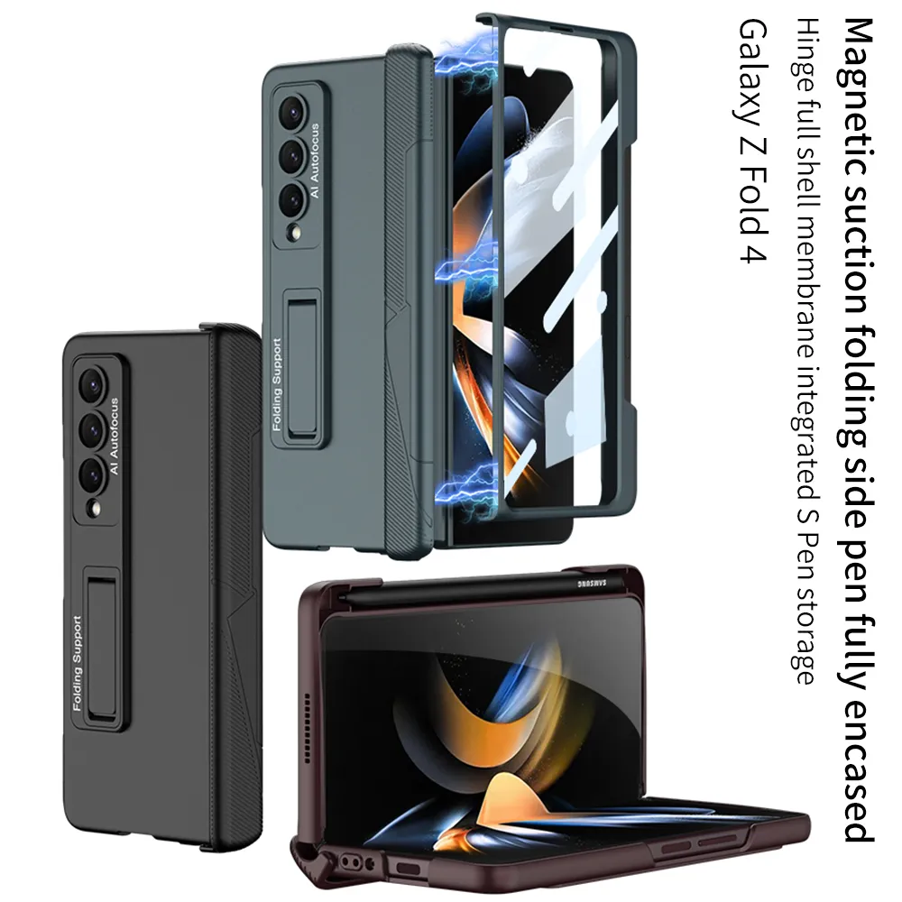 Magnetische scharnierzuigkoffers voor Samsung Galaxy Z Fold 4 Case Side Pen Slot Beschermende filmscherm Standhoes