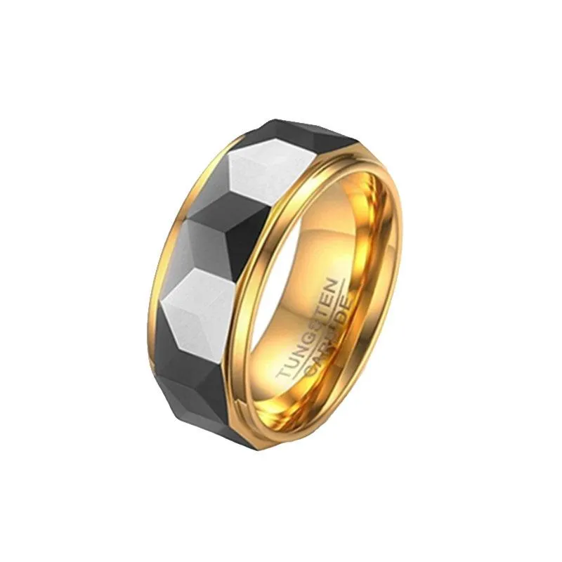 Clusterringen 2023 Inspirerende Tungsten Gold Steel Sieraden 8mm Rhombus Polygon Carbide Men Wedding Ring