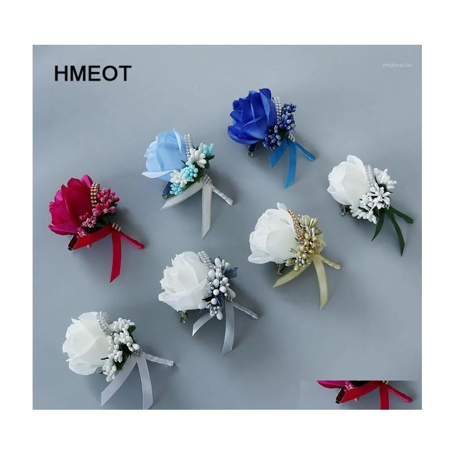 装飾的な花の花輪メンズシンプルシルクローズブートニエールピンブローチウェディングデコレーションフラワーグルームCor Colorf Drop Drive Dhmld
