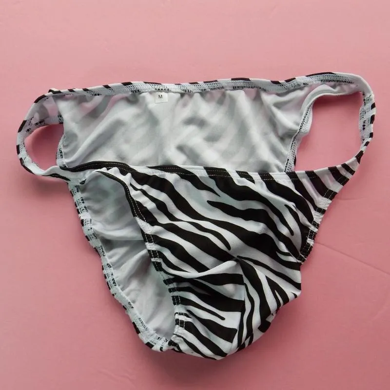 Underpants Mens String Bikini Stripe Nylon Spandex G3774 Narrow Waist Wimsuit Fabric Zebra Prints Black WhiteUnderpants