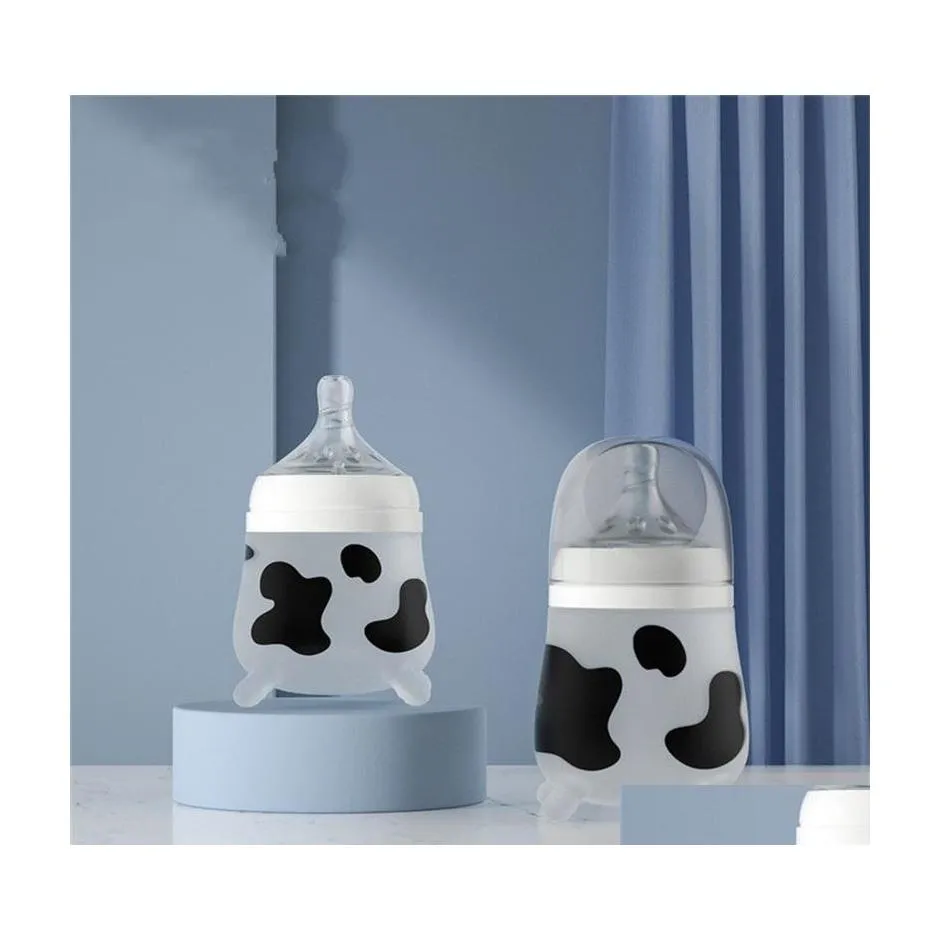 Baby Bottles# Sile Feeding Bottle Cute Cow Imitating Breast Milk For Born Infant Anti Colic Choking Supplies 285 H1 Drop Delivery Ki Dh3Yb