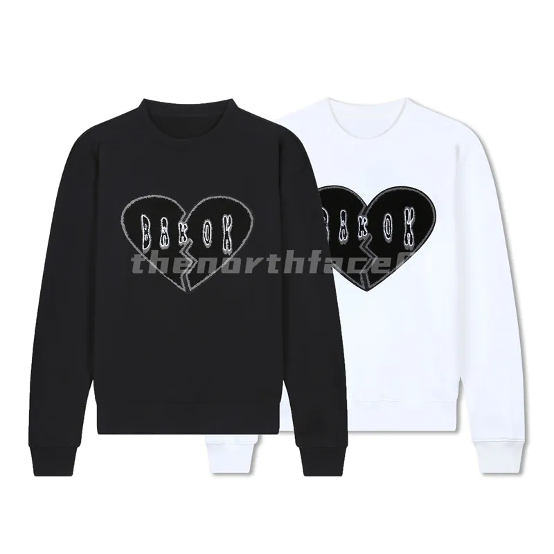 Modisches Luxus-Herren-Sweatshirt mit langen Ärmeln, Herz-Split-Buchstaben-Stickerei, Designer-Pullover mit Rundhalsausschnitt, Schwarz/Weiß