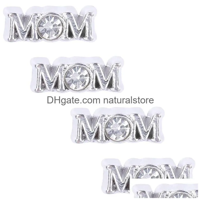 Charms 20 stc/lot sier strass mom zwevende medelobed charme geschikt voor glazen magnetische geheugen levende hangerse sieraden maken druppel levering dhbrp