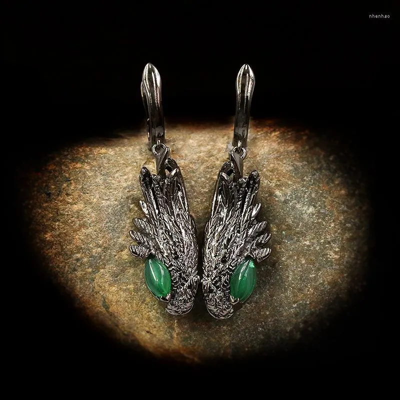 Dangle Earrings CHARLINLIOL Vintage Black Gold Crystal Feather Banquet Temperament Silver Color Italy Jewelry For Women