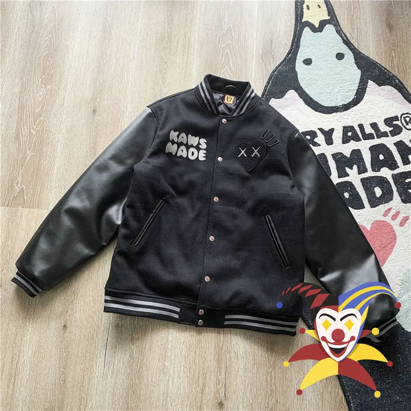 Men s Jackets Girls Don t Cry Human Made Baseball Jacekt Leather Sleeve Embroidery Letter Cardigan Fleece Outwear Coat 230106