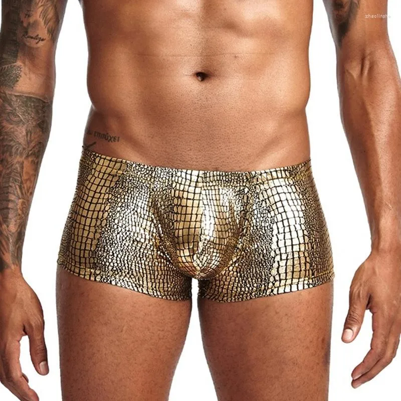 Underpants Men Underwear Imitation Leather Low-waist Polyester Serpentine U-shaped Men's Boxer Male Underpant Beachwear