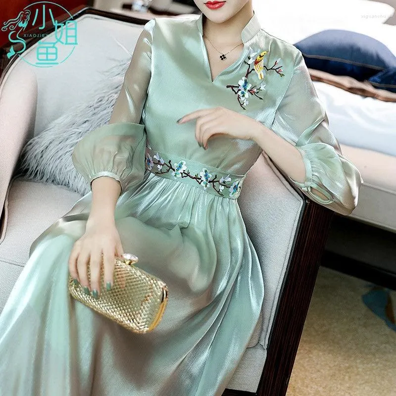 Vêtements ethniques Tempérament de la mode Qipao Robe Cheongsam améliorée Style chinois Femmes Traditionnelles élégantes Big Swing Hanfu Jupe