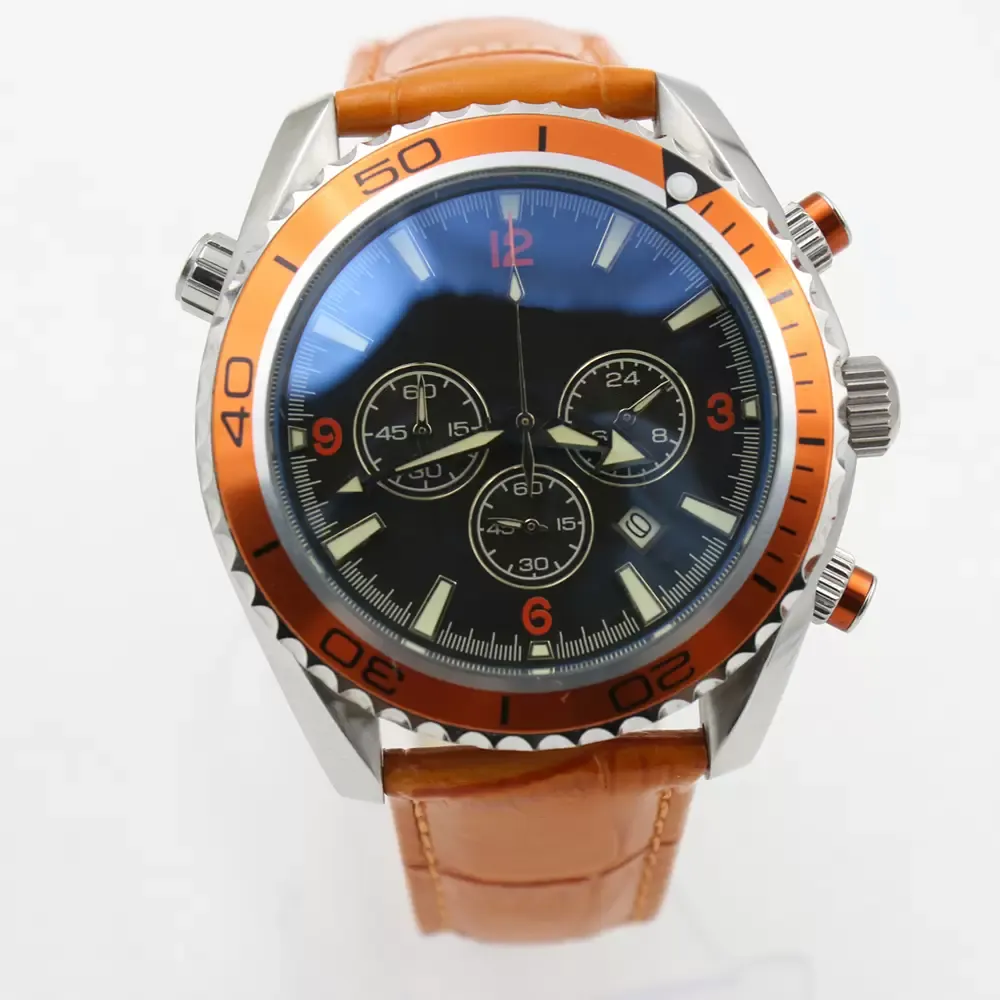 2023 U1 Top-klass AAA Big Rabatt Sports Watch Chronograph Limited Watch Orange Bezel Black Dial Quartz Professional Dive Wristwatch Folding Clasp Men Watches