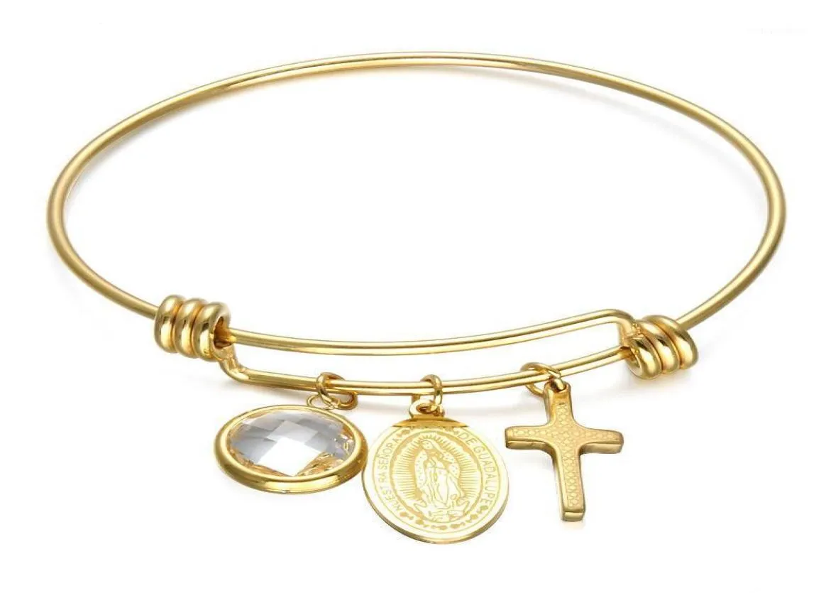 Stainless Steel Virgin Mary Cross Bangles Bracelets For Women Catholic