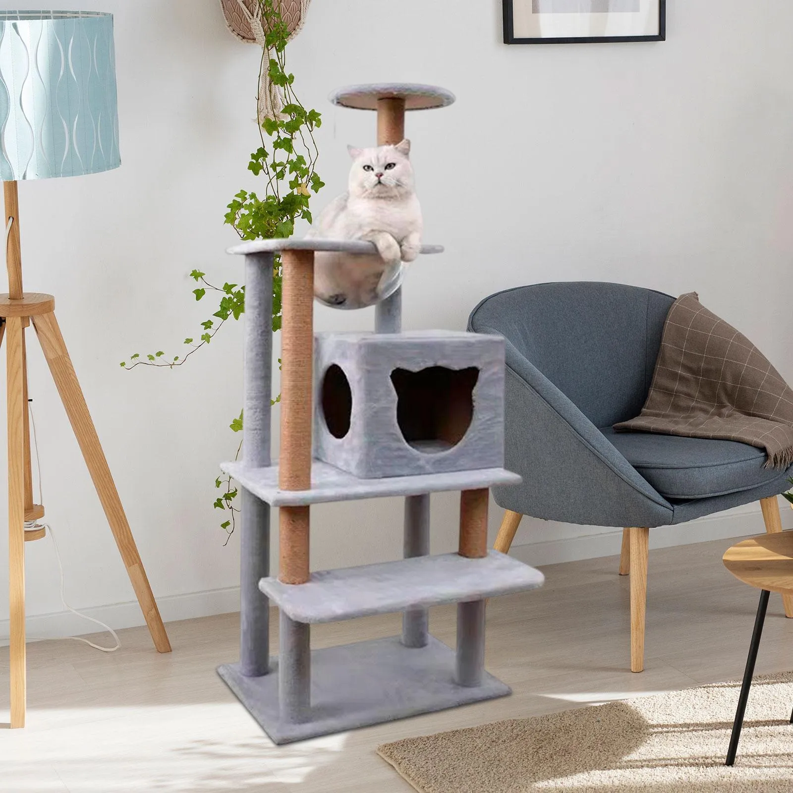 Multi Level Cat Scratching Post Cat Condo Climbing Stand Hammock Velvet Platform Velvet Cat Tree Towers for Grind Claws Kitty