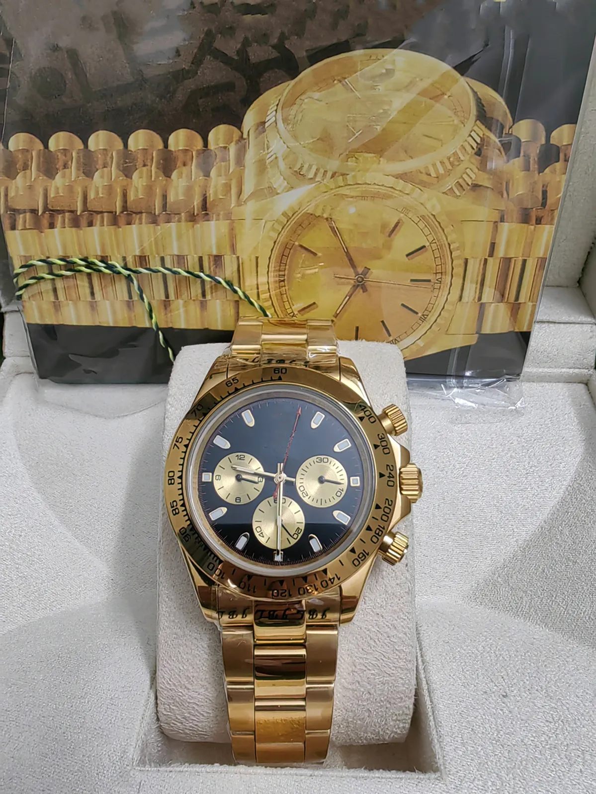 Met doos luxe automatisch 2813 mechanische beweging bekijk goud zwarte wijzerplaat horloges Men 116508 116528 Chronograph Mens polshorloges 2023