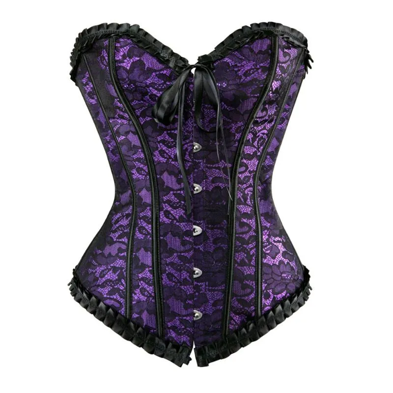 Bustiers & Corsets Sexy Women Lace Up Corset Boned Waist Floral Tops Brocade Overbust Female Slimming Clothing Plus Size S-6XL