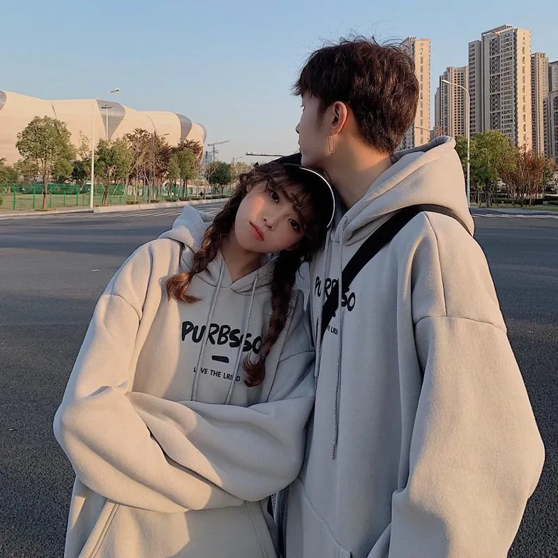 Kvinnors hoodies tröjor par söta högkvalitativa studenter älsklingar outfit bekväm koreansk tjej pojke mode hip hop grå rosa bl