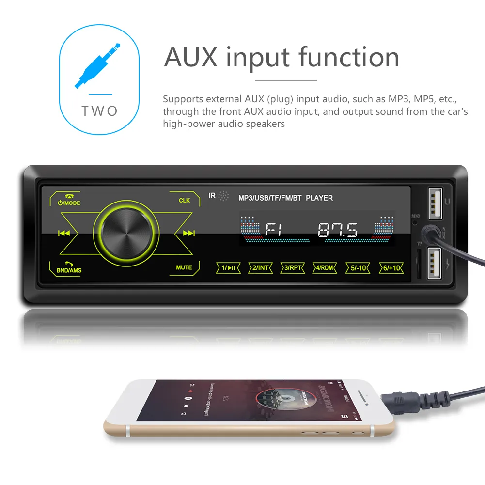 Autoradio Design délicat M10 1DIN, lecteur MP3 stéréo dans le tableau de bord, compatible Bluetooth, récepteur d'unité principale AUX-in