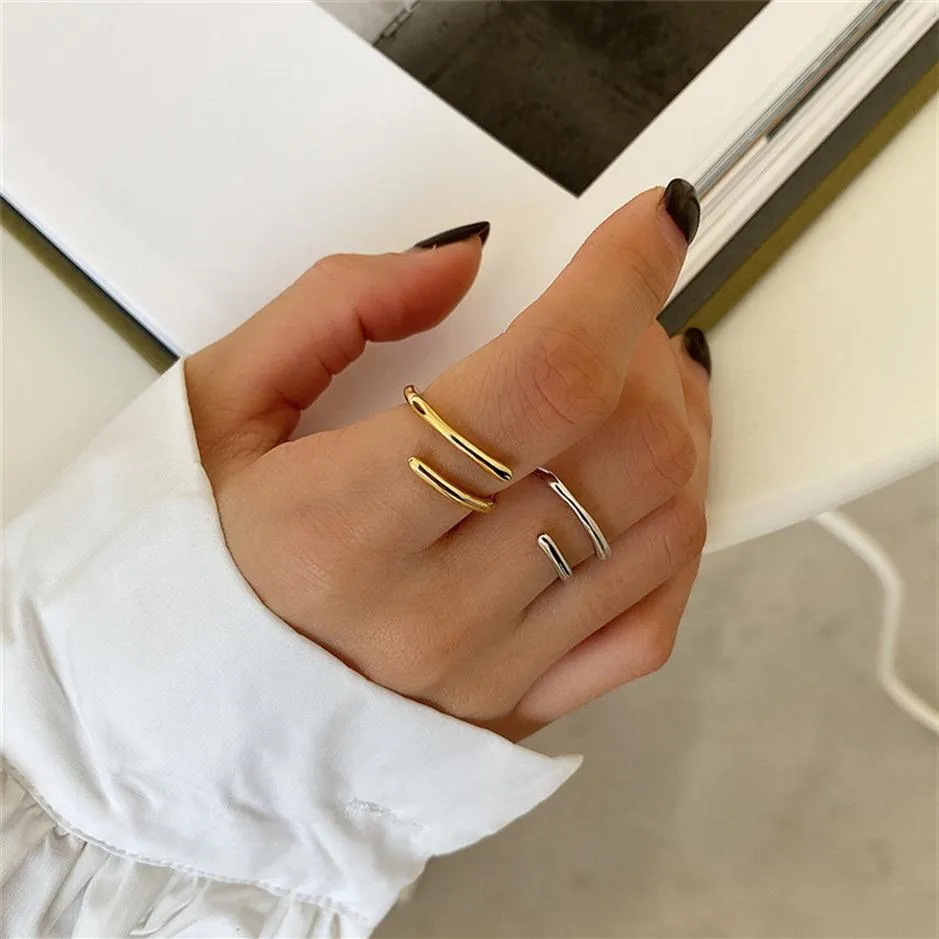 New Punk Style Lovers Rings Authentic 925 Sterling Silver Open Rings For Women Wedding Jewelry Gifts Statement Adjustable Ring247F