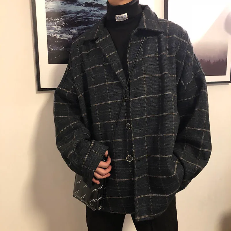 Männer Jacken Einfache Retro Check Junge Japanische Straße Herbst Und Winter Wild Plaid Dickes Hemd 230106