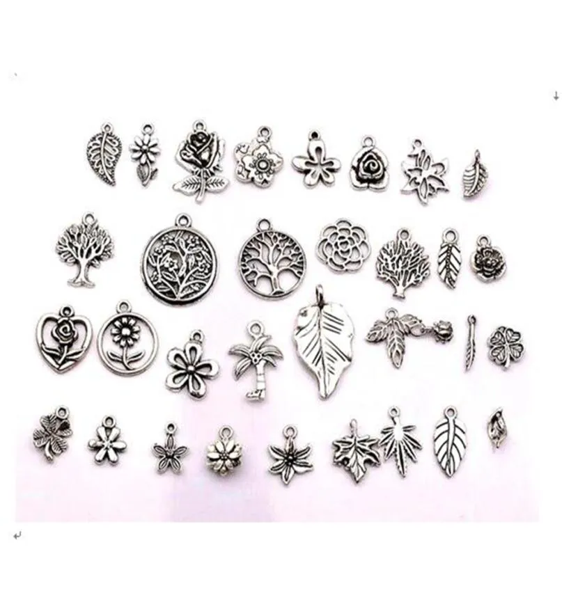 160st antika silver blandade blommor träd lämnar charmhängen för smycken tillverkar örhängen halsband diy tillbehör2124841