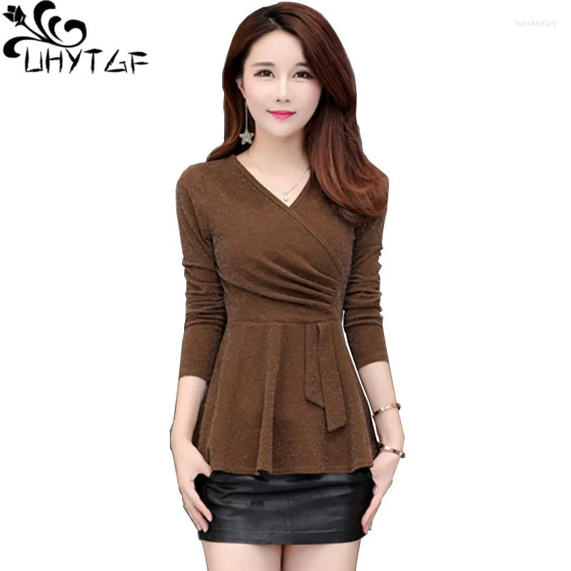 Women's T Shirts Uhytgf Fashion 5xl Big Size Top Female V-Neck Sexig vår Autumn Shirt Topps Damer Långärmad Pullover Women's Tee 332