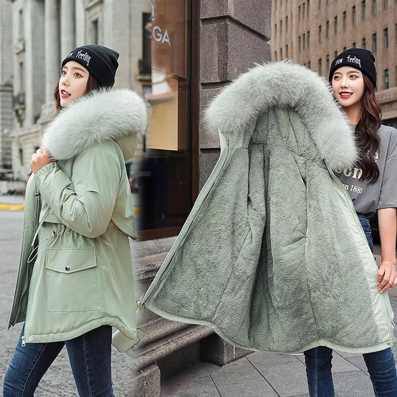 Women's Down Parkas Women Casual Winter Clothes Fur Lining Hooded Ladies Jacket Style Cotton Padded Warm 230107