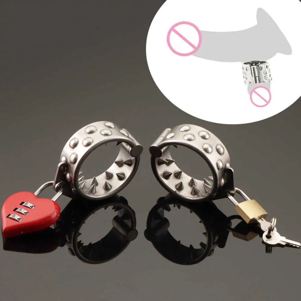 Beauty Items Penis Ring sexy Toy For Men Stainless Steel Teeth Spike Scrotum Pendant Male Chastity Belt BDSM Toys Cock 18