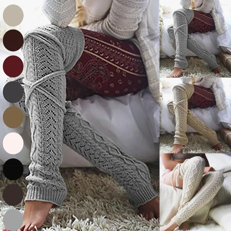 Women Socks Knitted Winter Knee High Thigh Tie Cable Long Boot Ladies Warmer