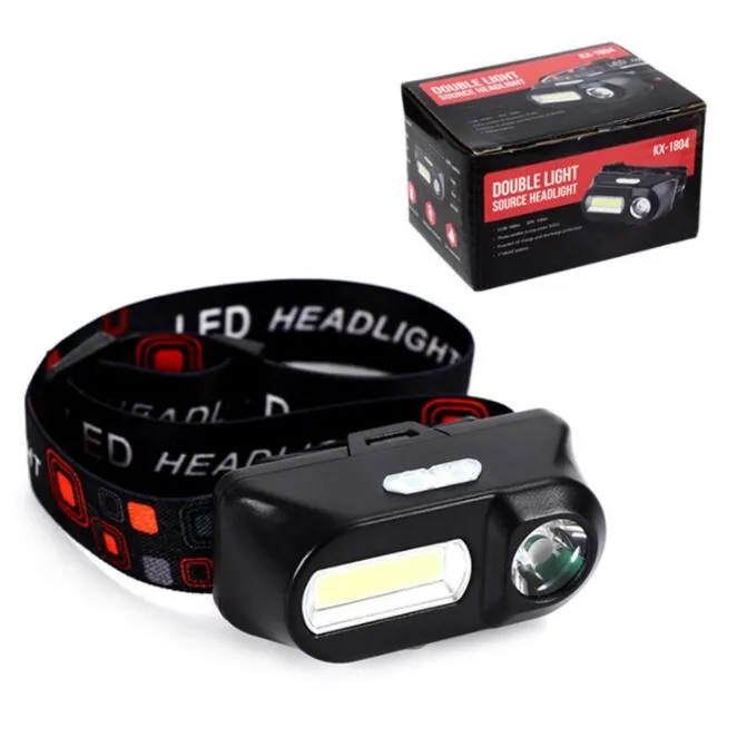 motion sensor dual lights waterproof headlamp COB Head flashlight torch lamps USB rechargeable 18650 battery headlights for outdoor hiking camping