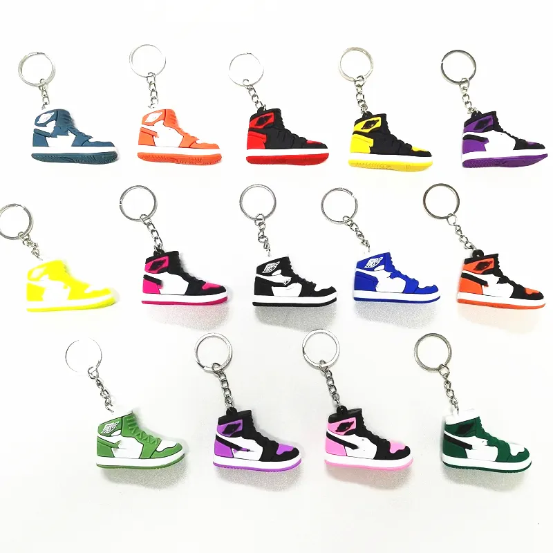 14 kleuren Designer Mini 3D Sneaker Sleutelhanger Mannen Vrouwen Kids Sleutelhanger Gift Schoenen Sleutelhangers Handtas Keten Basketbal Sleutelhanger Siliconen